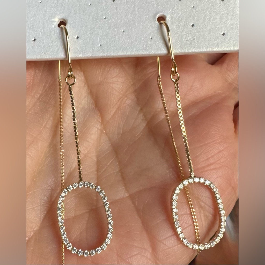 Melania Clara Nwot Manhattan Gold Threader Earrings Clear Oval Crystal Earrings